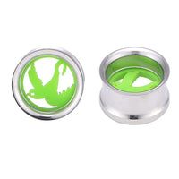 Load image into Gallery viewer, Tunnel Plug Motiv Friedenstaube Taube Neon Grün Edelstahl Schraubplug silber Farben
