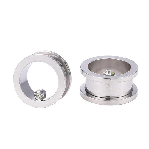 Tunnel Plug Edelstahl Schraubplug Chirurgenstahl dünn silbern Glitzer Stein