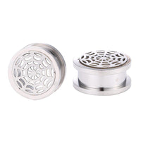 Load image into Gallery viewer, Edelstahl Flesh Tunnel ribbed Steel Plug Spinnennetz silber Schraubplug Netz
