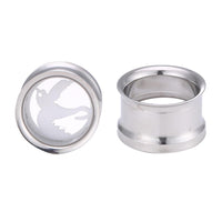 Load image into Gallery viewer, Tunnel Plug Edelstahl Schraubplug silber Farben Motiv Friedenstaube Taube weiß

