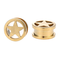 Load image into Gallery viewer, Schraubplug Edelstahl Tunnel Plug dünn goldene Farbe goldener Stern
