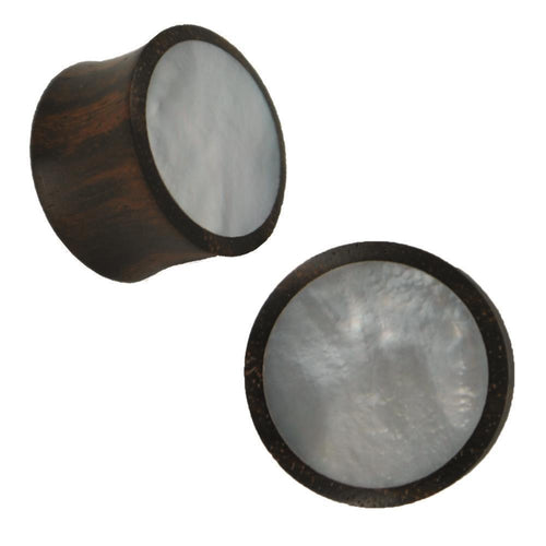 Organic Sonoholz Plug braun Perlmutt weiß schillernd Inlay Tribal