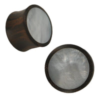 Load image into Gallery viewer, Organic Sonoholz Plug braun Perlmutt weiß schillernd Inlay Tribal
