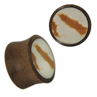 Cargar imagen en el visor de la galería, Organic Sonoholz Plug Weiß Gelb Muschel Inlay braun Flecken Muster Tribal
