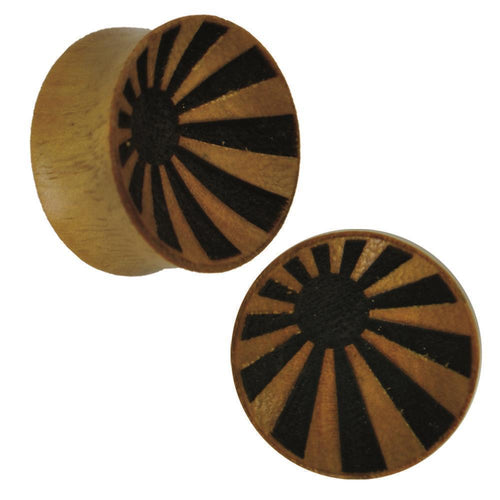 Holz Plug hellbraun stilisierte Sonne dunkel Strahlen Tribal Piercing