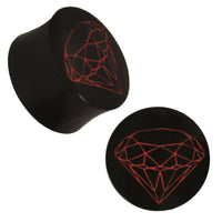 Load image into Gallery viewer, Plug Horn rote Gravur schwarz Diamant Stein facettiert Piercing handgeschnitzt
