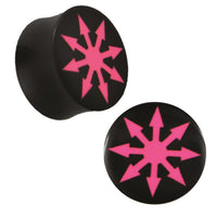 Cargar imagen en el visor de la galería, Plug Horn pinke Gravur schwarz Kreis Pfeile Piercing handgeschnitzt
