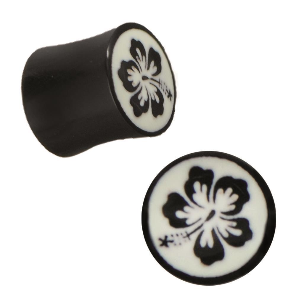 Plug Horn weiße Gravur schwarze Hawaii Blume handgeschnitzt schwarz Piercing