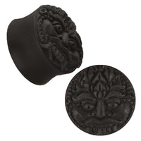 Cargar imagen en el visor de la galería, Plug Holz schwarz Stammes Maske Schnurrbart handgeschnitzt Tribal Piercing
