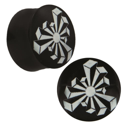 Plug Horn weiße Gravur schwarz Säulen Windrad Piercing Tribal