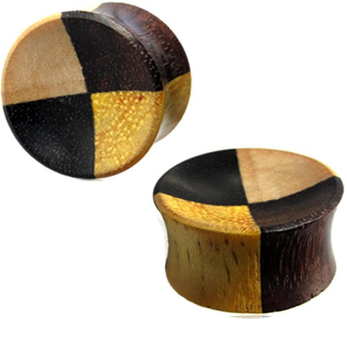 Tribal Holz Plug vier Farben Viertel laminiert Holzplug handgeschnitzt Tunnel Ohrstecker Expander