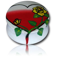 Cargar imagen en el visor de la galería, Holz Plug Herz Rose gelb rot weiß Tunnel Unisex Ohrschmuck Teakholz Ohrstecker Ohrringe Expander
