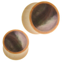 Cargar imagen en el visor de la galería, Holz Plug Black Shell Krokodilholz hell Inlay Perlmutt Muschel
