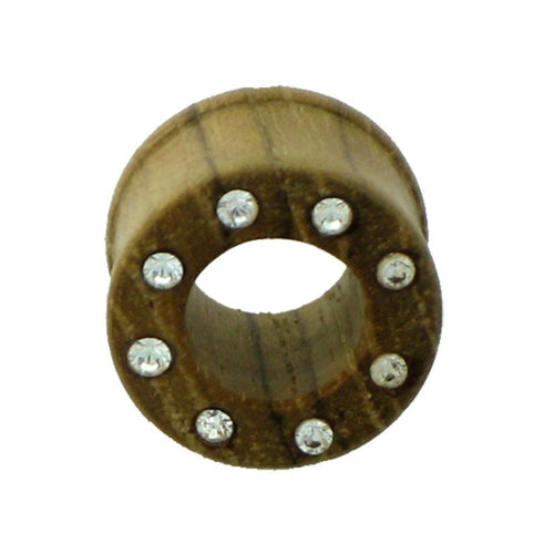 Teakholz Tunnel braun Kristalle Holztunnel handgeschnitzt Tribal Holz Plug Expander