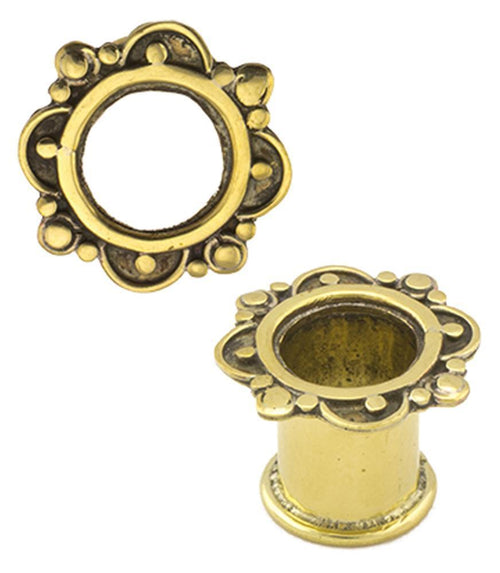 Brass Tunnel Bogen Blume Kreise Punkt antik gold nickelfrei Plug Messing Expander Schmuck