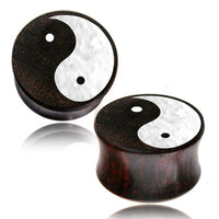 Load image into Gallery viewer, Holz Plug Tamarinde Yin Yang Bone Powder Inlay Tunnel Tribal Expander
