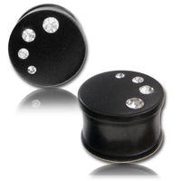 Load image into Gallery viewer, Holz Plug Arangholz schwarz Kristall Halbkreis handgeschnitzt Tribal Tunnel Expander
