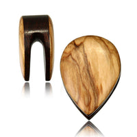 Cargar imagen en el visor de la galería, Plug Olivenholz Träne Tropfen umgedreht Schlitz Lobe Piercing Holz Öffnung
