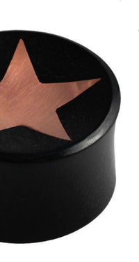 Load image into Gallery viewer, Horn Plug Stern Inlay metallic rosegold schwarz Expander Handarbeit Flesh Tunnel
