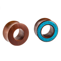 Cargar imagen en el visor de la galería, Flesh Tunnel Sawoholz Rim Inlay Türkis double flared dick
