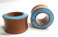 Cargar imagen en el visor de la galería, Flesh Tunnel Sawoholz Rim Inlay Türkis double flared dick
