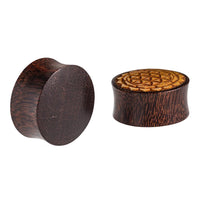 Load image into Gallery viewer, Flesh Plug Blume des Lebens Blütenrand Holz Tamarinde Jackfrucht double flared
