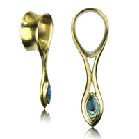 Load image into Gallery viewer, Flesh Tunnel antik golden Messing Expander Tropfen Paua Muschel Plug Ohrring

