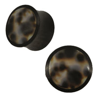 Cargar imagen en el visor de la galería, Organic Arangholz Plug Black Dots Shell Inlay weiß dunkel Tribal
