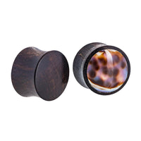 Cargar imagen en el visor de la galería, Organic Arangholz Plug Black Dots Shell Inlay weiß dunkel Tribal
