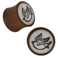 Cargar imagen en el visor de la galería, Organic Holz Plug braun weißes Inlay schwarze Taube Tribal
