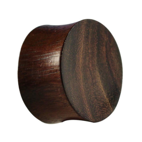 The Teakholz Holz Plug Tunnel Expander Unisex Ohrschmuck is a dark brown, cylindrical plug with slightly convex sides and visible wood grain, crafted for body piercing.
