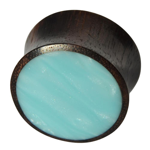 Holz Plug Sonoholz türkis schillernd Inlay Resin hellblau double flared