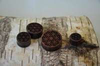 Cargar imagen en el visor de la galería, Plug Tunnel Holz filigran Blume des Lebens double flared
