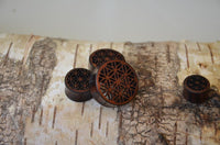 Cargar imagen en el visor de la galería, Plug Tunnel Holz filigran Blume des Lebens double flared
