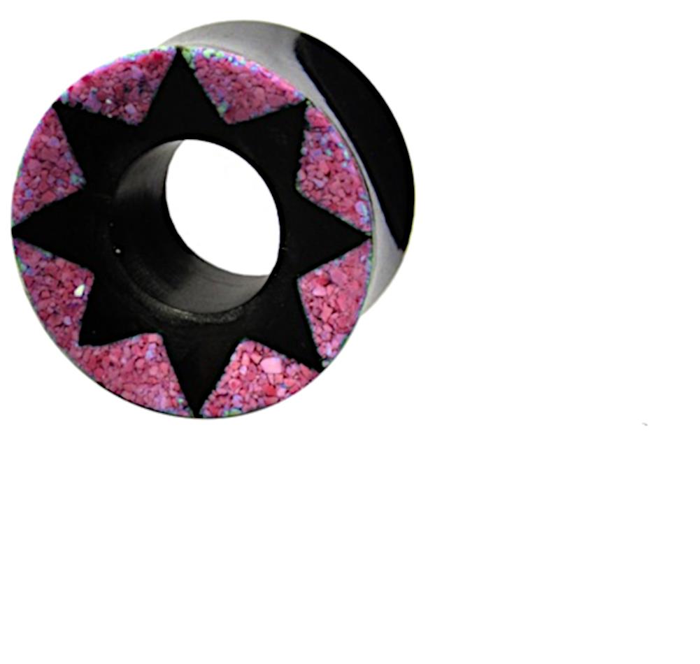 Horn Tunnel schwarz Stern Muster pink handgeschnitzt