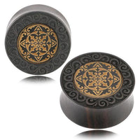 Load image into Gallery viewer, Holz Plug Ornament Muster beige dunkel double flared
