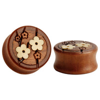 Load image into Gallery viewer, Holz Plug Kirschblüten braun handmade double flared

