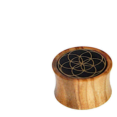 Olivenholz Horn Inlay Flesh Plug Blume des Lebens