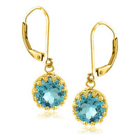 Load image into Gallery viewer, Silberohrringe Krone rund Topas blau facettiert 1 micron vergoldet 925er Sterling Silber 10 mm
