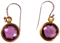 Load image into Gallery viewer, Silberohrringe rund Amethyst facettiert vergoldet 925er Sterling Silber Stein lila
