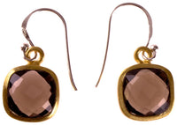 Load image into Gallery viewer, Silberohrringe Quadrat Rauchquarz facettiert vergoldet 925er Sterling Silber Stein braun
