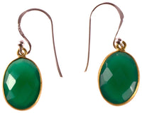 Load image into Gallery viewer, Silberohrringe vergoldet oval Stein Onyx grün facettiert 925 Sterling Silber Ohrringe
