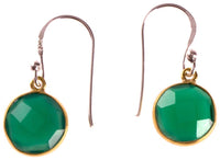 Load image into Gallery viewer, Silberohrringe vergoldet rund Stein Onyx grün facettiert 925 Sterling Silber Ohrringe
