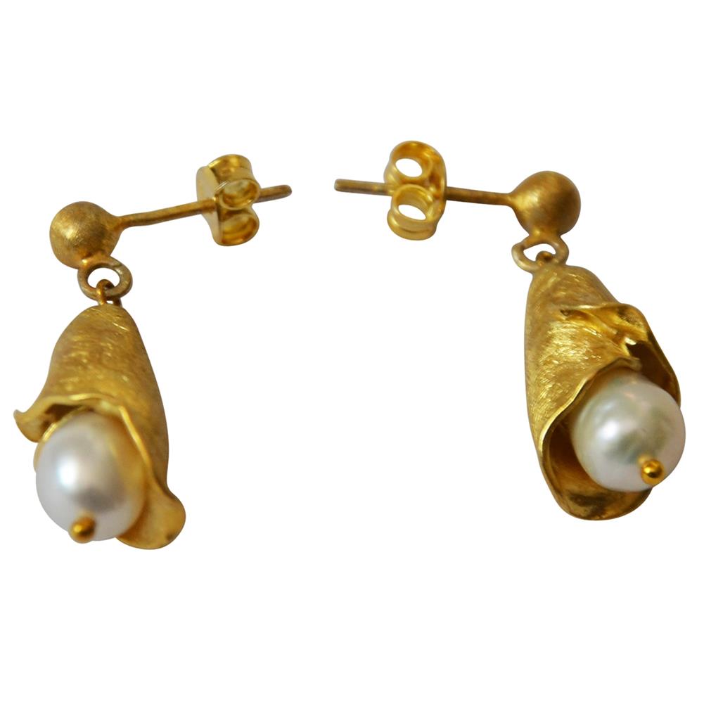 Ohrstecker vergoldet 925 Silber Perle Glockenblume