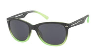 Cargar imagen en el visor de la galería, The Sonnenbrille Nerd Atzenbrille getönt 400UV has grey-tinted, two-tone frames that fade from black to bright green, with dark lenses and green arm tips, shown on a white background.
