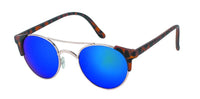 Load image into Gallery viewer, Sonnenbrille rund Vintage Metallrahmen John Lennon Retro 400UV Cat Eye schmal with mirrored blue lenses and a thin metal bridge, displayed on a white background.
