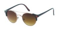 Load image into Gallery viewer, The Sonnenbrille rund Vintage Metallrahmen John Lennon Retro 400UV features gold metal frames, brown gradient lenses, dark green and brown plastic arms, a double bridge design, and nose pads for comfort and vintage style.
