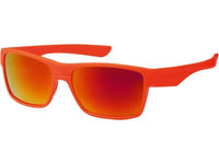 Cargar imagen en el visor de la galería, Die Sonnenbrille Nerd Sportbrille bunt verspiegelt 400 UV schmal überzeugt mit rechteckigem Rahmen und orange-roten Gläsern im Retro-Stil – für stylischen Look und optimalen UV-400-Schutz auf weißem Hintergrund präsentiert.
