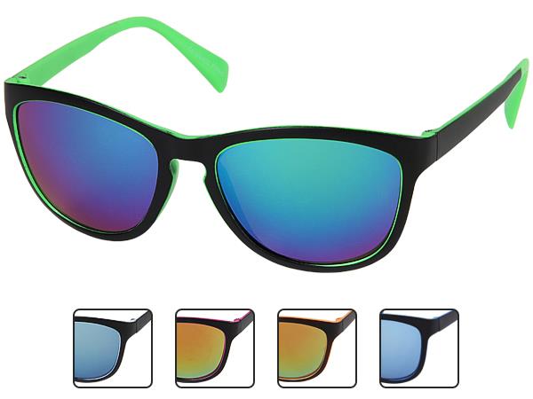 Sonnenbrille Panto verspiegelt 400 UV Cat Eye bunte Bügel schwarz
