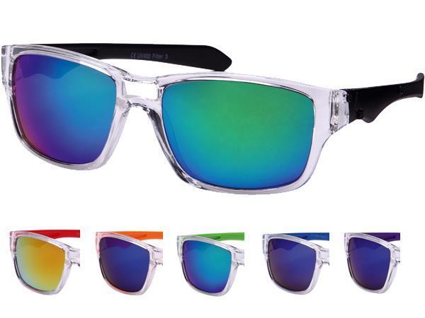 Sonnenbrille Nerd Sport Brille verspiegelt 400 UV transparent Bügel bunt gerade